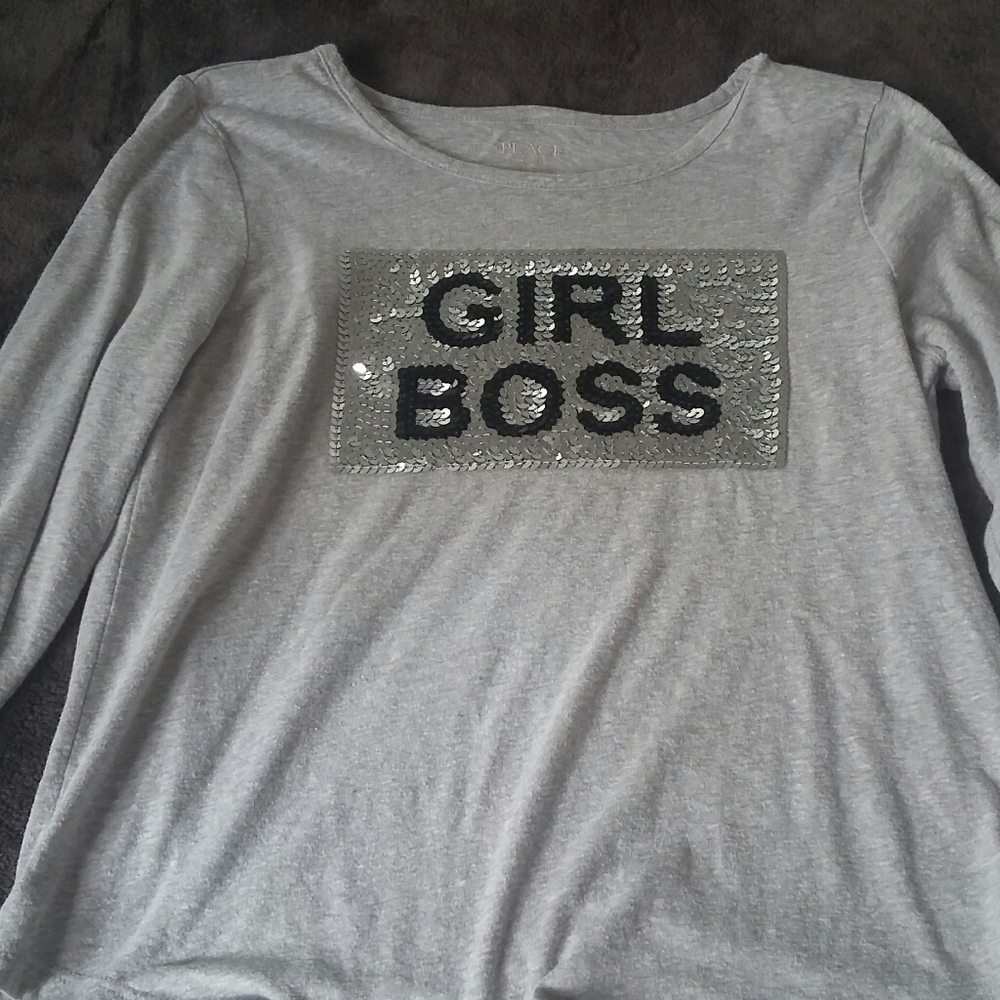 Girl Boss Graphic Sequins Long Sleeves Shirt